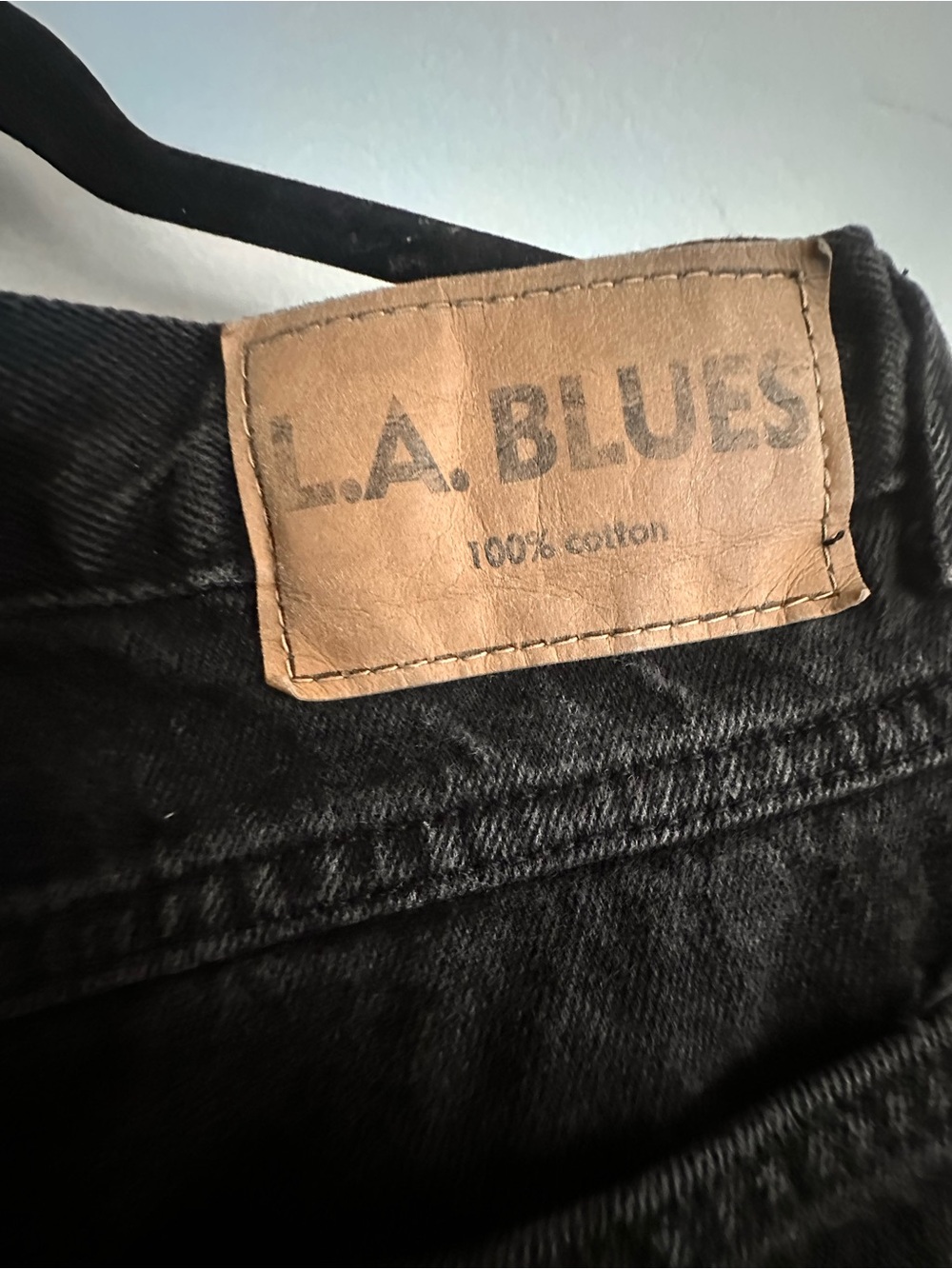 L.A. Blues Black Denim Jeans with Tan Leather Patch - Picture 3 of 4